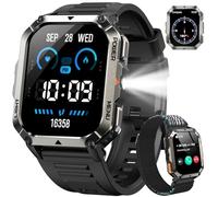 IOWODO Smartwatch Uomo Militare 2.01" con Chiamate Bluetooth, Batteria 900mAh, Torcia LED, Bussola, IP68 Impermeabile, Monitoraggio Cuore/Ossigeno nel Sangue/Sonno, 100+ Modalità Sportive, 2 Cinturini