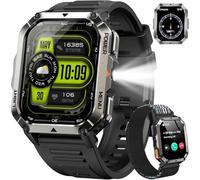 IOWODO Smartwatch Uomo Militare 2.01" con Chiamate Bluetooth, Batteria 900mAh, Torcia LED, Bussola, IP68 Impermeabile, Monitoraggio Cuore/Ossigeno nel Sangue/Sonno, 100+ Modalità Sportive, 2 Cinturini