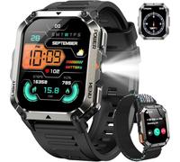 IOWODO Smartwatch Uomo Militare 2.01" con Chiamate Bluetooth, Batteria 900mAh, Torcia LED, Bussola, IP68 Impermeabile, Monitoraggio Cuore/Ossigeno nel Sangue/Sonno, 123 Modalità Sportive, 2 Cinturini
