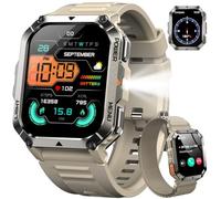 IOWODO Smartwatch Uomo Militare 2.01" con Chiamate Bluetooth, Batteria 900mAh, Torcia LED, Bussola, IP68 Impermeabile, Monitoraggio Cuore/Ossigeno nel Sangue/Sonno, 123 Modalità Sportive, 2 Cinturini