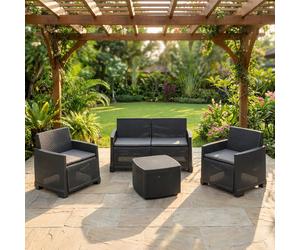 IPAE PROGARDEN Salotto da Giardino con Divano 2 Posti 2 Poltrone e Tavolino con Cuscini in Rattan PE colore Antracite - Como