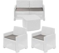 ipae progarden | Set Como, Salotto in Polipropilene effetto Rattan Intrecciato con Divano 2 posti, 2 Poltrone e Tavolino Contenitore - MADE IN ITALY (Bianco)