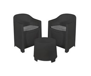 IPAE PROGARDEN - SET LUNA TAVOLINO CON DUE POLTRONE CON CUSCINI ANTRACITE SLUC06AG