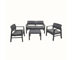 Ipae salottino kilimangiaro Antracite Set Composto da 1 Divano 2 posti + 2 poltrone + tavolino con 4 Cuscini