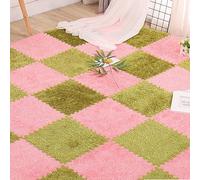 IPAGSEFWE Piastrelle in moquette soffice, Piastrelle for moquette ad incastro in schiuma EVA con bordi, 12x12x0,47 pollici, multicolore, confezione da 12(Pink+green)