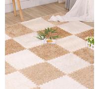 IPAGSEFWE Piastrelle in moquette soffice, Piastrelle for moquette ad incastro in schiuma EVA con bordi, 12x12x0,47 pollici, multicolore, confezione da 12(White+light Coffee)