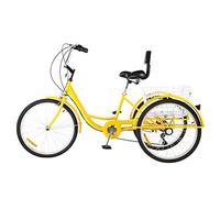IPAGSEFWE Triciclo per adulti, 24 Inch Adult Tricycle 7 Speed With Backrest And Large Basket For Multipurpose Multicolor(Yellow)