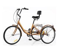 IPAGSEFWE Triciclo per adulti, 24 Inch Adult Tricycle 7 Speed With Backrest And Large Basket For Multipurpose Multicolor(Brown)