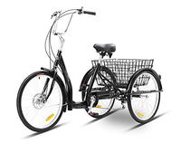 IPAGSEFWE Triciclo per adulti, Adult 3 Wheel Bike 6 Speed with Shopping Basket Black and White(Black)