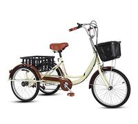 IPAGSEFWE Triciclo per adulti, Adult Tricycle 20 Inch High Carbon Steel Frame with Shopping Basket Pedaling Black, Beige(Beige)