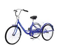 IPAGSEFWE Triciclo per adulti, Adult Tricycle Single Speed High Carbon Steel Frame 24 Inch 3 Wheel Bike with Basket Blue