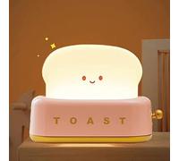 ipalmay Simpatica lampada da notte a LED con pane tostato, creativa ricaricabile tramite USB, luce notturna per toast, timer e dimmerabile, decorazione da scrivania per bambini (Red Toast)