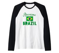 Ipanema Beach Rio con Bandiera del Brasile Maglia con Maniche Raglan