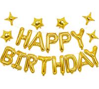 iPartycool 24 palloncini di buon compleanno, decorazioni di compleanno, lettere 3D dorate di alta qualità, striscione di buon compleanno con 6 palloncini a stella per bambini, uomini, donne, adulti,
