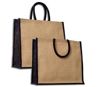 IPEA 2x Borsa in Juta Naturale con Manici in Neri per Shopping, Spesa e Tempo Libero - 2 Pezzi - Shopper in Vera Iuta - Tote Bag per Sera, Mare, Spiaggia, Uscite - Design Retrò Elegante - 38 x 35 cm