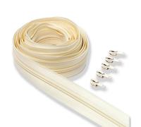 IPEA Cerniera Lampo Bianco Panna Continua lunga 5 Metri + 15 Cursori in Metallo, Catena misura 5, Made in Italy, Cerniere in Nylon, Zip, Tagliabile per Cucito al Metro - Larghezza 30 mm - Bianca