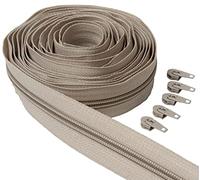 IPEA Cerniera Lampo Catena Continua lunga 5 Metri + 15 Cursori in Metallo, Catena misura #5, Made in Italy, Cerniere in Nylon, Tagliabile per Cucito al Metro, Larghezza 30 mm, Beige