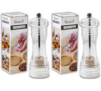 IPEA Macinapepe Manuale Trasparente per Pepe, Peperoncino e Sale - Altezza - Piccolo Macina Pepe Classico da Cucina con Smerigliatrice in Metallo per Macinare Spezie, Cumino, Sesamo (Confezione da 2)