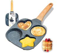 IPEA Padella Pancake 4 STAMPI Antiaderente per Induzione e Gas - STELLA e CUORE - Anti Aderente in Alluminio Per Frittata, Crepes, Uova, Hamburger - Padella da Cucina - 21 cm