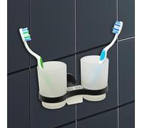 IPEA Porta Spazzolino Adesivo da Parete con Doppio Bicchiere - Non Necessita Foratura - Design Moderno - Elegante Porta Spazzolini e Dentifricio da Muro Incollare in Bagno, Doccia - Supporto Nero