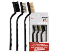 IPEA Spazzole Metalliche per Rimuovere Sporco Difficile - 3 PEZZI: ACCIAO, OTTONE, NYLON - Piccole Spazzole 17 cm per Pulire Ruggine, Macchie, Angoli, Casa, Officina - Manico Curvo - Fessure