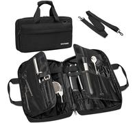 IPEB Portacoltelli da cuoco, tasca per coltello, 16 scomparti, borsa portatile, coltello professionale grande, manico e tracolla, 40 x 25 x 6 cm, nero