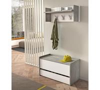 iperbriko Baule Contenitore con Chiusura Rallentata E Ampio Cassetto Cemento e Bianco