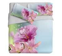 IPERSAN Piazzato Gerbera Parure Copripiumino Fine-Art 2 piazze, Cotone, Rosa, Matrimoniale