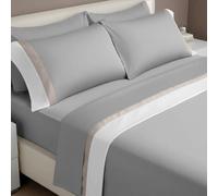 IPERSAN Set Completo Lenzuola Matrimoniali, 100% Cotone, 1 Lenzuolo da sopra 260x290cm + 1 Lenzuolo da sotto 180x200cm + 2 Federe 83x52cm, con Doppia Balza in Raso, Made in Europe