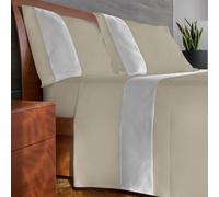 IPERSAN Set Completo Lenzuola Matrimoniali, 100% Cotone, 1 Lenzuolo da sopra 260x290cm + 1 Lenzuolo da sotto 180x200cm + 2 Federe 83x52cm, con Bordo Colorato in Raso, Made in Europe