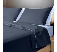 Ipersan Set Completo Lenzuola Singolo, 100% Cotone Percalle, 1 Lenzuolo da sopra 160x290cm + 1 Lenzuolo da sotto 90x200cm + 1 Federa 83x52cm, Tinta Unita Double Color con Sbieco Coordinato