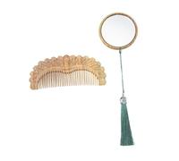 Ipetboom 1 Set Set Pettine Specchio Rotondo Etichetta Falso Segni Decorativi Di Artigianato Fai-da-te Oggetti Di Scena Tavole Decorazione Spazzolata Tessuto Plissettato Asse Sandalo Brown