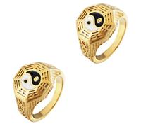 Ipetboom 2 Pezzi Anello in acciaio Tai Titanio Anelli maschili anello per gli uomini anello bagua cinese anelli cinesi Gioielli da Anelli da Acciaio al titanio D'oro