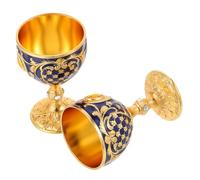 Ipetboom 2 Pezzi Bicchieri Calice Decorativi Vintage Metallo Dorato e Blu Coppa Stile Europeo con Incisioni per Cerimonie e Eventi Eleganti