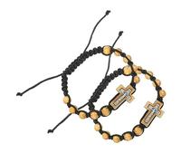 Ipetboom 2 Pezzi Braccialetto a Croce Uomini Uomo Cattolico Attraverso Preghiera Ragazzo Bracciali Incrociati Perlina Bracciali Pendenti Rosario Fascino Ciondolo Crocifisso Perline Di Legno