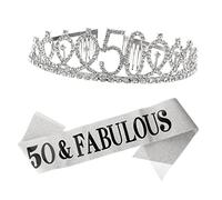 Ipetboom 2 Pz 50 Spallacci a Fascia Copricapo Da Festa Contento Cintura Per Le Donne Juta Fasce Per La Testa Fasce Glitterate Per Donna Gioielli Da Sposa 50° Diadema Corone Silver