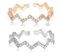 Ipetboom 2pezzi Anelli Aperti in Argento Sterling Anelli Per Dita Ondulati Da Donna Personalizzati Regolabili Per Dita Regalo Di Per Ogni Occasione