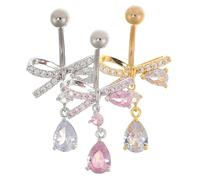 Ipetboom 3 Pezzi Anello per ombelico con fiocco ciondolano gli anelli dell'ombelico anello per ombelico a farfalla anello di pancia farfalla Orecchini a prua Rame intarsiato con zirconio
