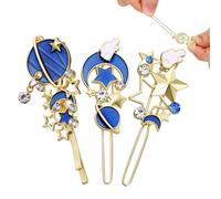 Ipetboom 3 Pezzi Fermaglio per Chioma Decorativo a Forma di Luna e Stella in Lega con Cristalli Blu, Design Semplice e Sofisticato, per Scuola e Feste