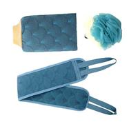 Ipetboom 3 pezzi Spugna Doccia Esfoliante Doppio Lato in Resistente per Massaggio Corpo e Pulizia Schiena Braccia e Gambe Blu