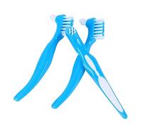 Ipetboom 3pezzi Spazzola Per Dentiera Con Testina Doppia Spazzolino Antiscivolo Per Pulizia Dentiera Di Pennelli Portatili Per Uso Domestico Blu e Delicata