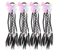 Ipetboom 4 pezzi di extension per capelli intrecciati a coda di cavallo per bambini con clip a fiocco - Pezzi di parrucca a coda di cavallo con filo ad alta temperatura per accessori per acconciature