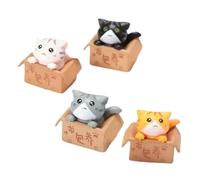 Ipetboom 4 pezzi Miniature Gattini da Tavolo in Figurine Artigianali Decorazione Micro Paesaggio Piccole Statue di Gatto per Casa Ufficio e Giardino Colori Misti Bianco Giallo Grigio Nero