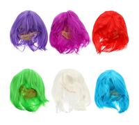 Ipetboom 6 pezzi Parrucche Bob Corto Colorate con Frangia per Feste Materiale Pet Durevole Retine Elastiche Adattabili Tutte le Teste Accessori Moda Colorati per Carnevale e Cosplay