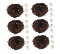 Ipetboom 6 set Nidi per Uccelli in Rattan Artificiale con Uova Finte Resistente alle Intemperie per Decorazioni da Giardino Patio e Interni Stile Campagna
