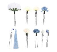 Ipetboom 9 Pezzi Copricapo kimono spillo bastoncino liscio per Forcina hairdo barrette fermaglio per in stile giapponese bastoncino per con fiori ceramica Blue