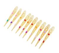 Ipetboom Anelli per Unghie da 10 Pezzi, Punte Lunghe Dorate con Pietre Decorative, Accessori per Cosplay e Danza del Ventre, Punte Unghie Antiche per Costumi Donna, Set Colore Casuale