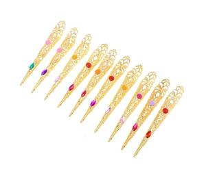 Ipetboom Anelli per Unghie da 10 Pezzi, Punte Lunghe Dorate con Pietre Decorative, Accessori per Cosplay e Danza del Ventre, Punte Unghie Antiche per Costumi Donna, Set Colore Casuale