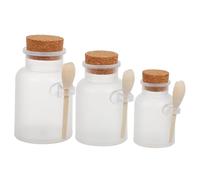 Ipetboom Barattoli Porta Sali da Bagno e Flaconi Polvere per Maschere 3 Pezzi Coperchio in Sughero e Cucchiaio, Bottiglie di Plastica Sigillate Portatili per Cosmetici, per Viaggi e Uso