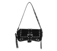 Ipetboom Borsa Sotto le Ascelle Rivetti, Borsa Moto Donna in Pu e Nylon, Nera, Stile Retrò Punk, per Uscite, Spazio Organizzato e Mani Libere